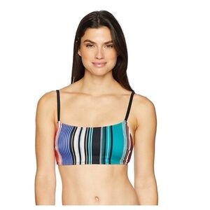 NWT COASTAL BLUE Red Blue Striped Bandeau Bikini Swim Suit Top Size Medium